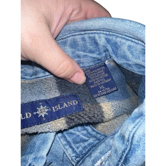 Vintage World Island Mens Denim Flannel Lined Shacket Chore Jacket Sz XL Blue - Picture 5 of 8